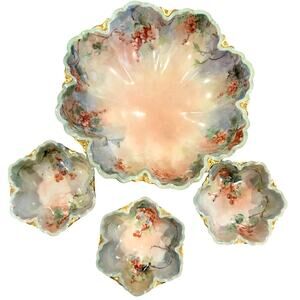 Antique Haviland France 1894-1931 Orange Gooseberries Ranson Gold Bowls Set of 4
